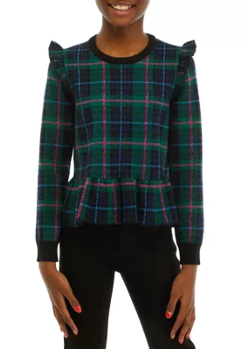 Girls 7-16 Plaid Peplum Hem Sweater