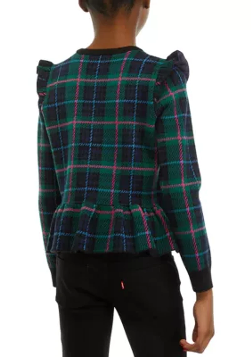 Girls 7-16 Plaid Peplum Hem Sweater