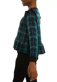Girls 7-16 Plaid Peplum Hem Sweater