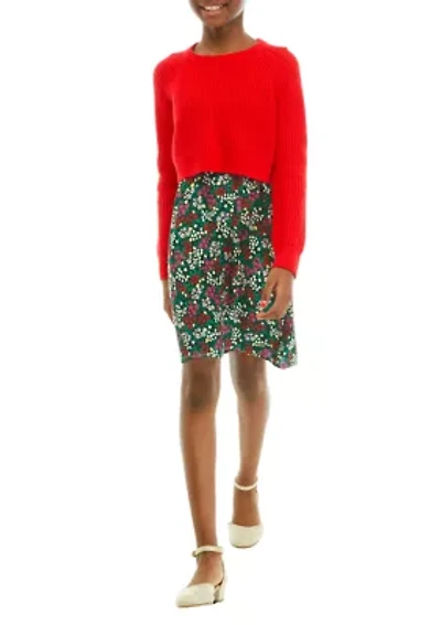 Girls 7-16 2Fer Woven Sweater Dress