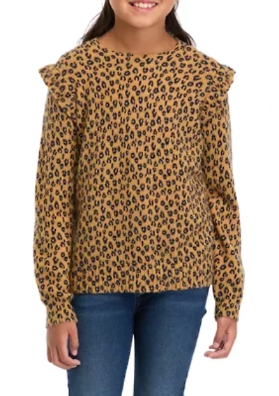 Girls 7-16 Printed Ruffle Sweater
