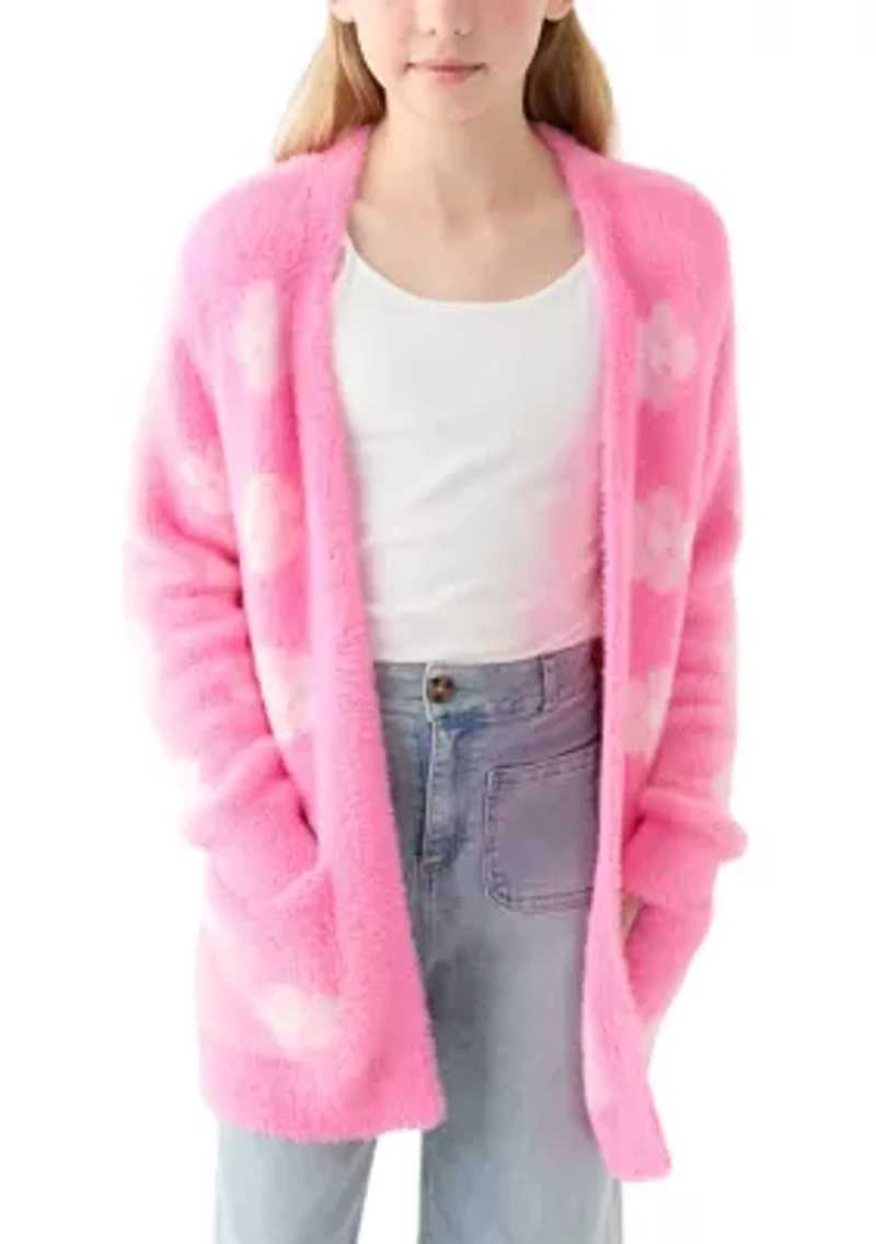 Girls 7-16 Pink Floral Long Cardigan