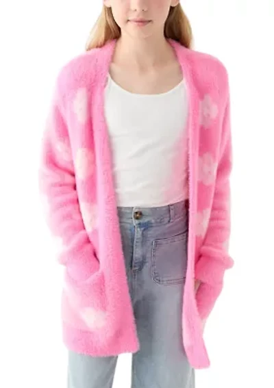 Girls 7-16 Pink Floral Long Cardigan