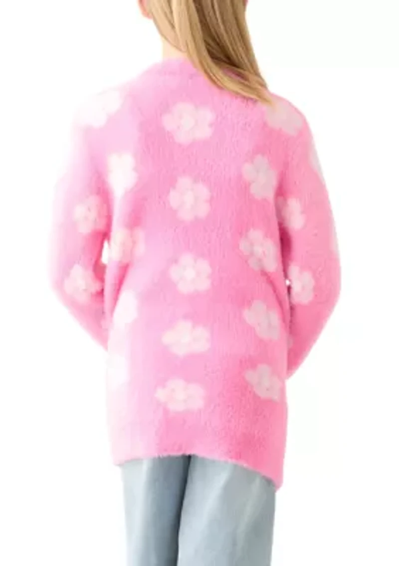 Girls 7-16 Pink Floral Long Cardigan