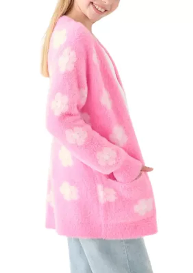 Girls 7-16 Pink Floral Long Cardigan