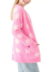 Girls 7-16 Pink Floral Long Cardigan