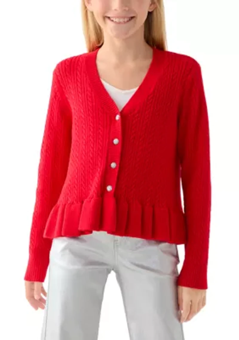 Girls 7-16 Peplum Cardigan