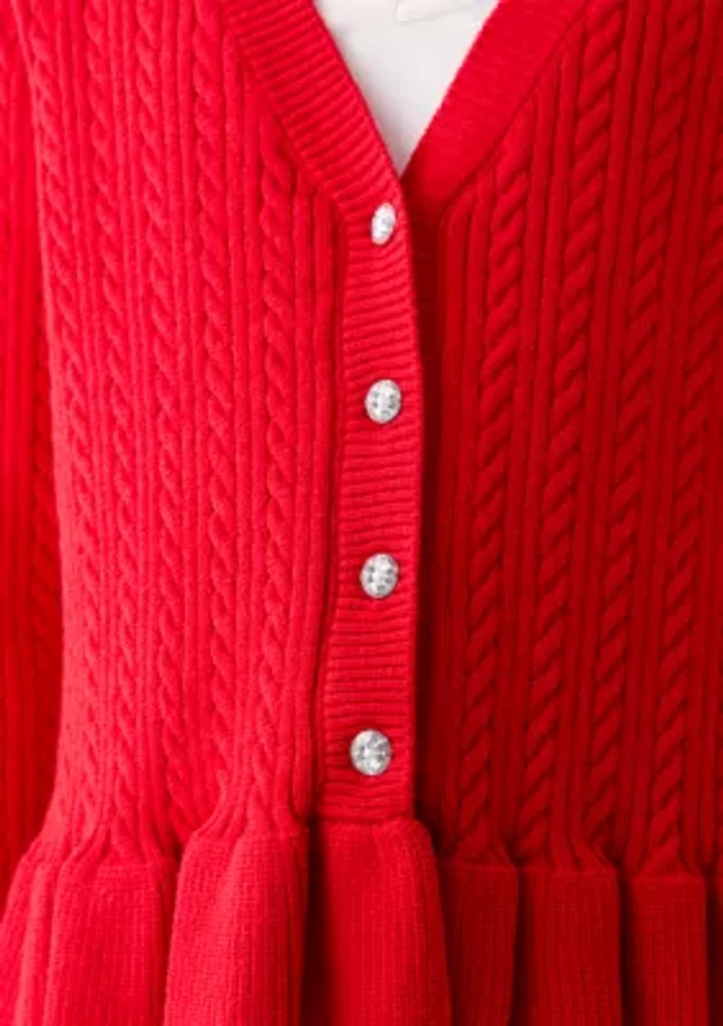 Girls 7-16 Peplum Cardigan