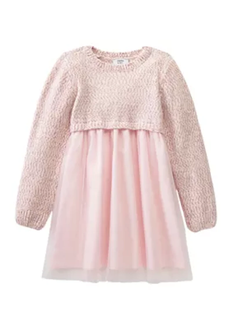 Girls 4-6x Long Sleeve 2Fer Sweater with Tulle Dress