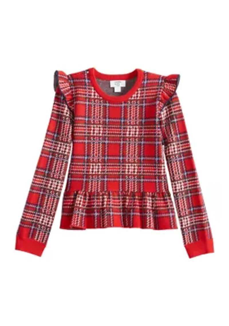 Girls 4-6x Long Sleeve Peplum Hem Top