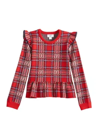 Girls 4-6x Long Sleeve Peplum Hem Top