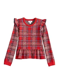 Girls 4-6x Long Sleeve Peplum Hem Top