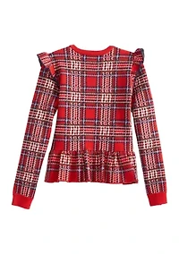 Girls 4-6x Long Sleeve Peplum Hem Top