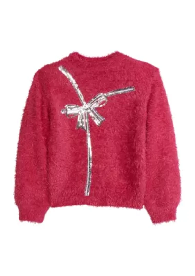 Girls 4-6x Sequin Bow Eyelash Sweater