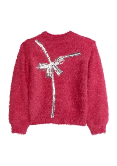 Girls 4-6x Sequin Bow Eyelash Sweater