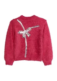 Girls 4-6x Sequin Bow Eyelash Sweater