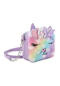 Girls Bella Heart Plush Butterfly Faux Fur Crossbody Bag