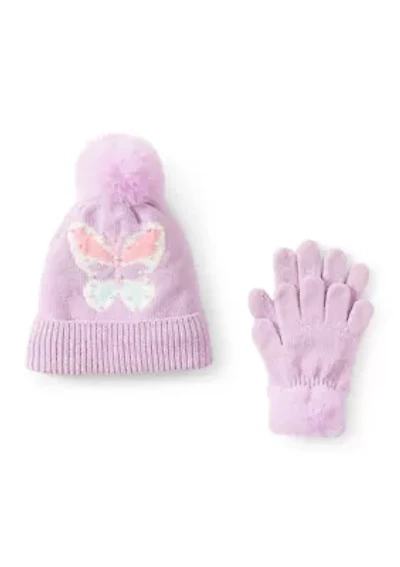 Girls 4-6x Butterfly Hat and Gloves Set
