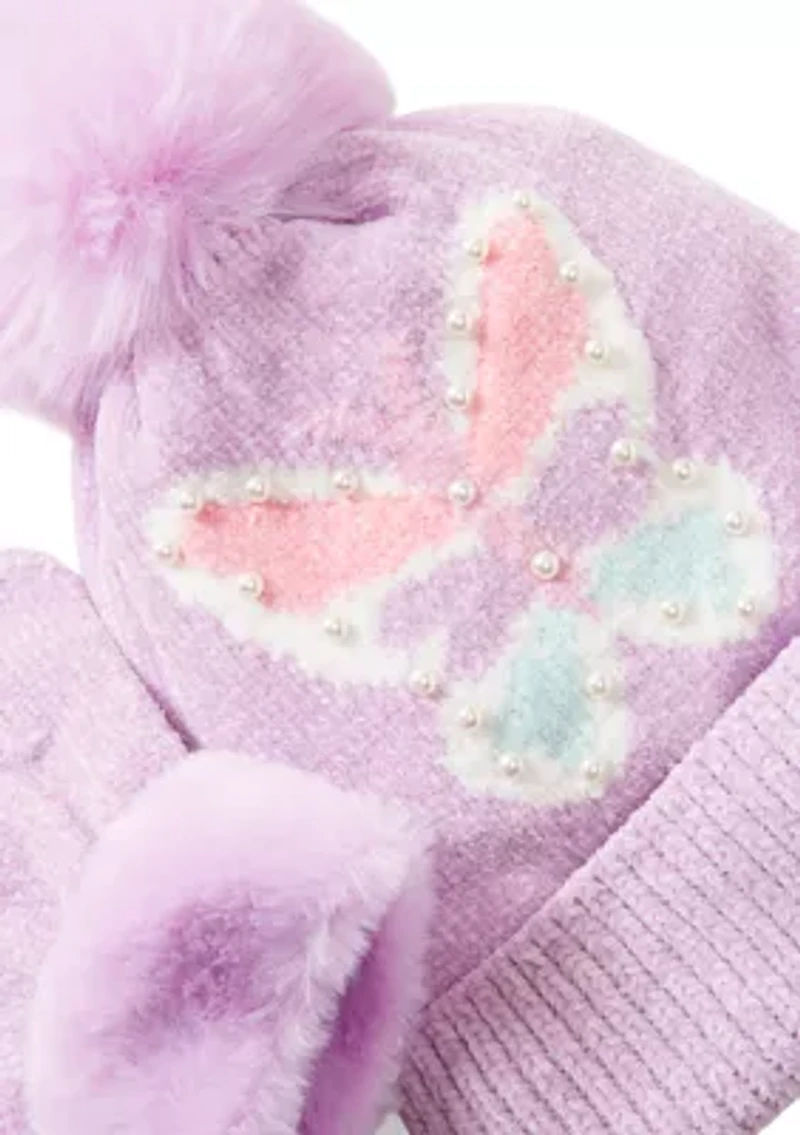 Girls 4-6x Butterfly Hat and Gloves Set