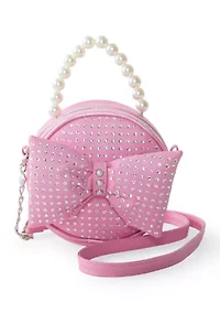 Rhinestone Bow Crossbody Bag with Pearl Handle
