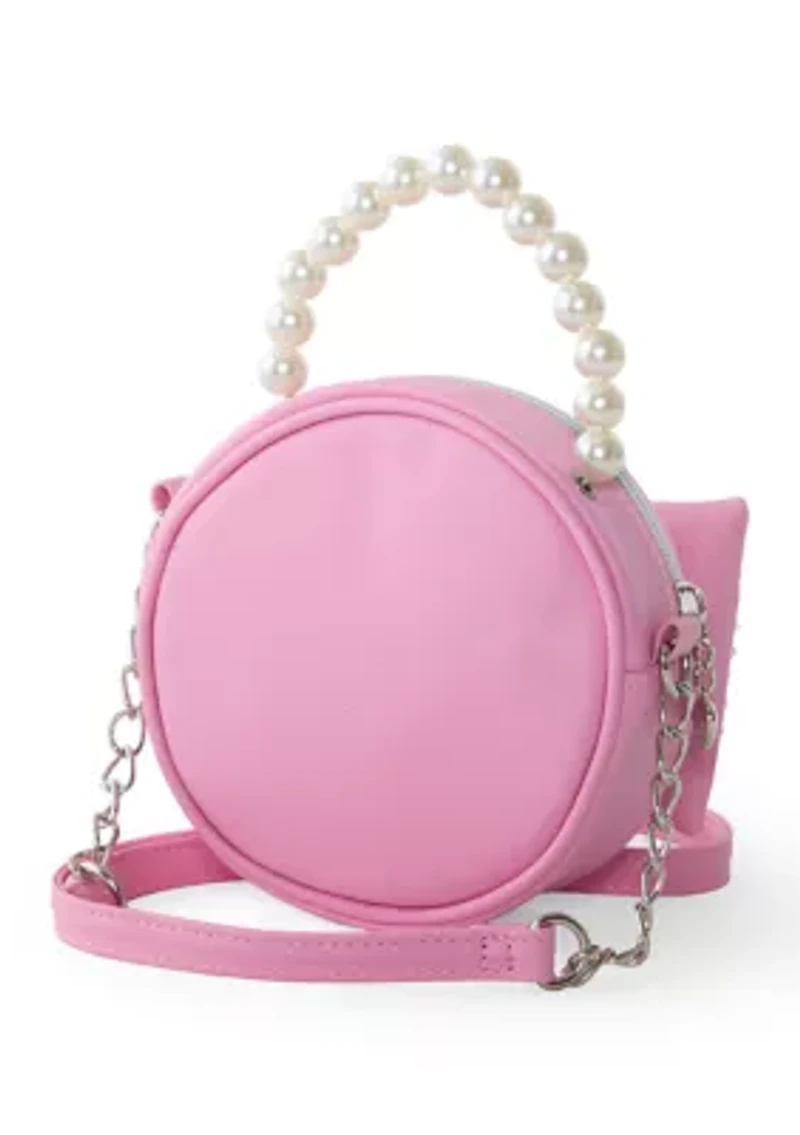 Rhinestone Bow Crossbody Bag with Pearl Handle