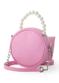 Rhinestone Bow Crossbody Bag with Pearl Handle