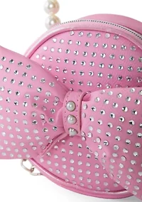 Rhinestone Bow Crossbody Bag with Pearl Handle