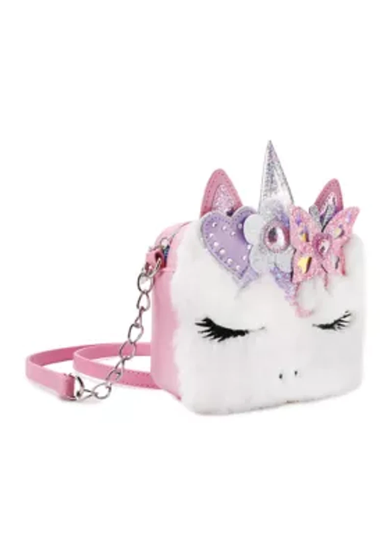 Girls Heart Flower Butterfly Crown Faux Fur Crossbody