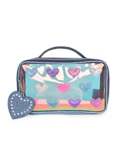 Heart Printed Clear Pouch with Denim Heart Charm