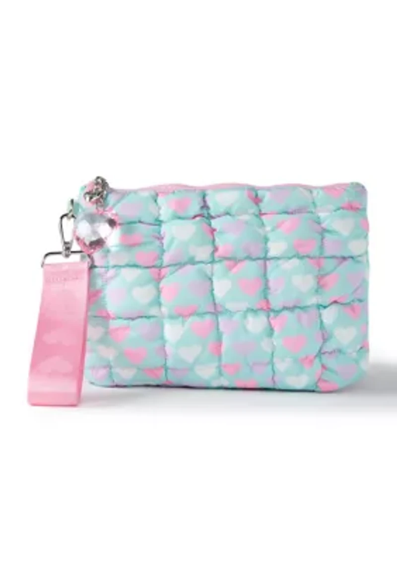 Girls Heart Print Scrunch Wristlet with Heart Charm