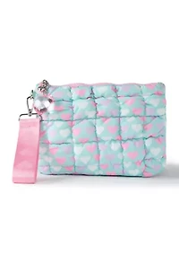 Girls Heart Print Scrunch Wristlet with Heart Charm