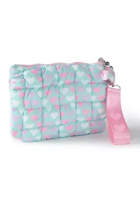 Girls Heart Print Scrunch Wristlet with Heart Charm