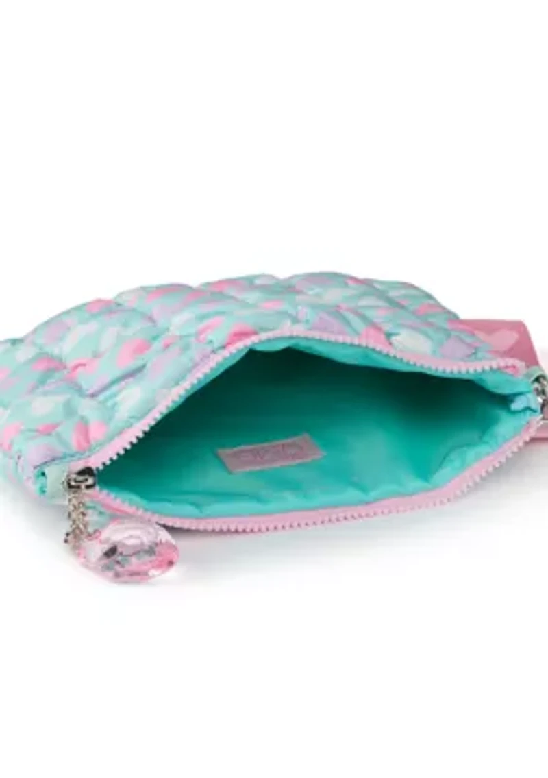 Girls Heart Print Scrunch Wristlet with Heart Charm