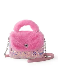 Girls Heart Faux Fur Seqiun Crossbody