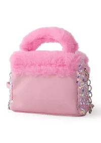 Girls Heart Faux Fur Seqiun Crossbody