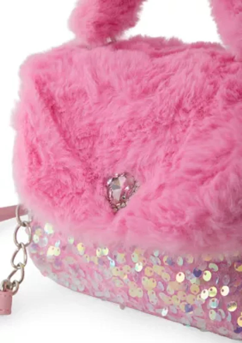 Girls Heart Faux Fur Seqiun Crossbody