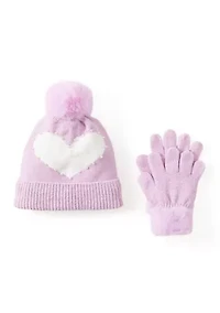 Girls 4-6x Heart Hat and Gloves Set