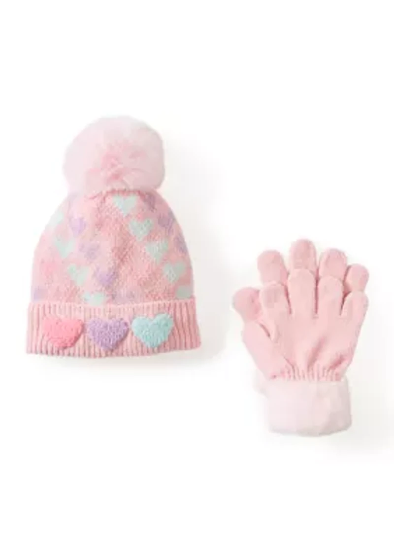Girls 4-6x Heart Hat and Gloves Set