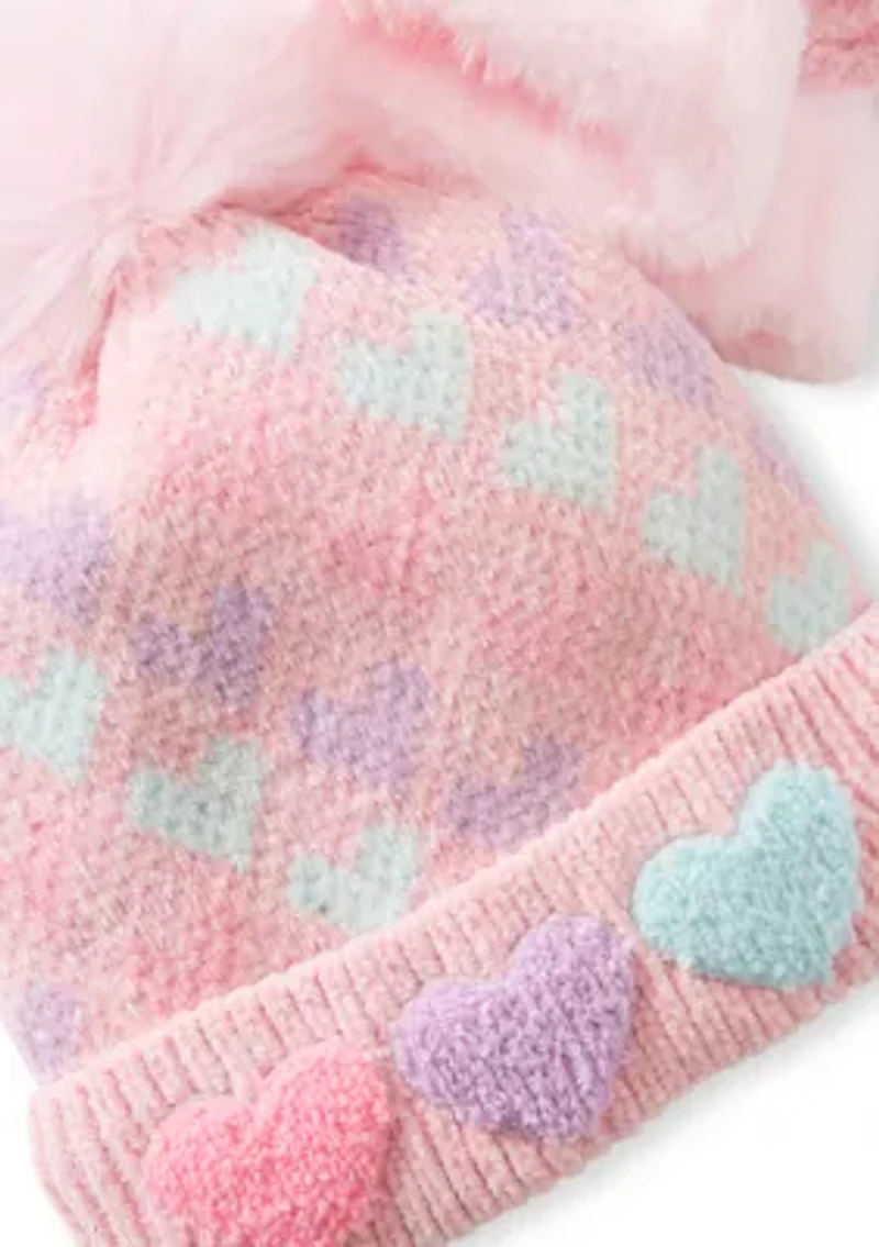 Girls 4-6x Heart Hat and Gloves Set