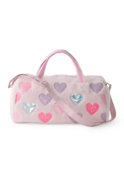 Girls Heart Faux Fur Duffle Bag