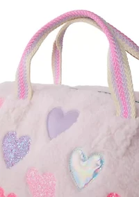 Girls Heart Faux Fur Duffle Bag