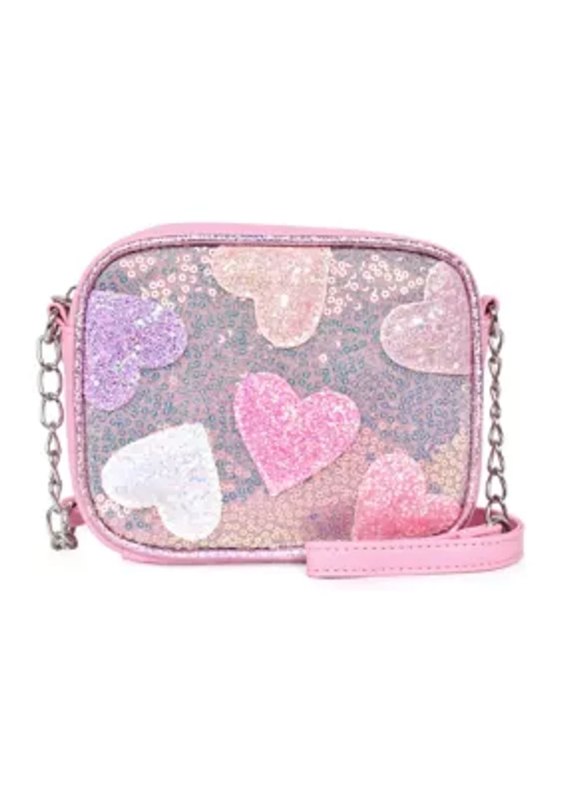 Girls Heart Printed Sequin Crossbody Bag