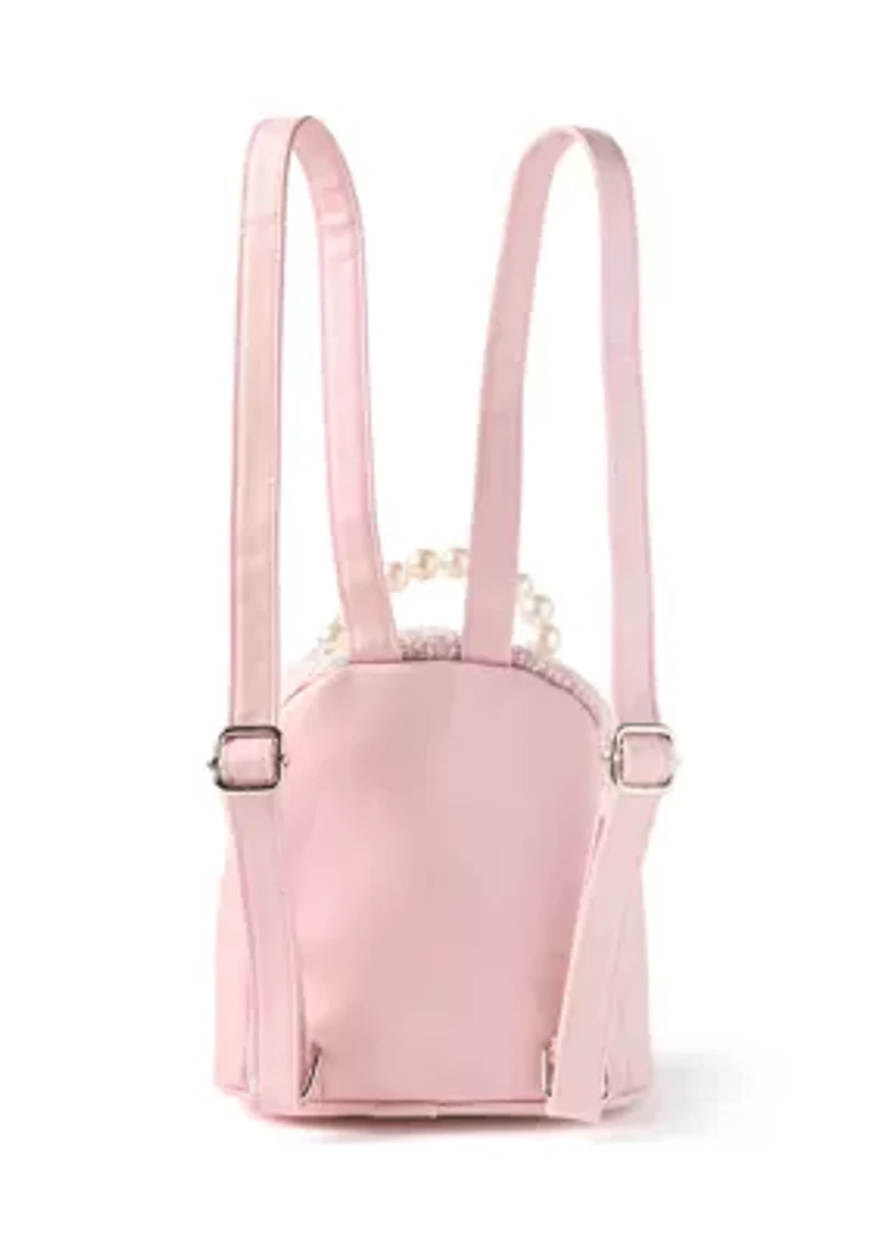 Girls Tweed Pearl Handle Micro Mini Backpack