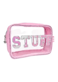 Girls Stuff Sequin Varsity Letter Clear Pouch