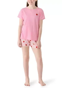 Girls 7-16 Strawberry Print Pajama Set