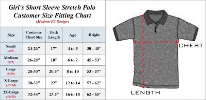 Galaxy By Harvic Girl's Short Sleeve Stretch Pique Polo Shirt (Sizes