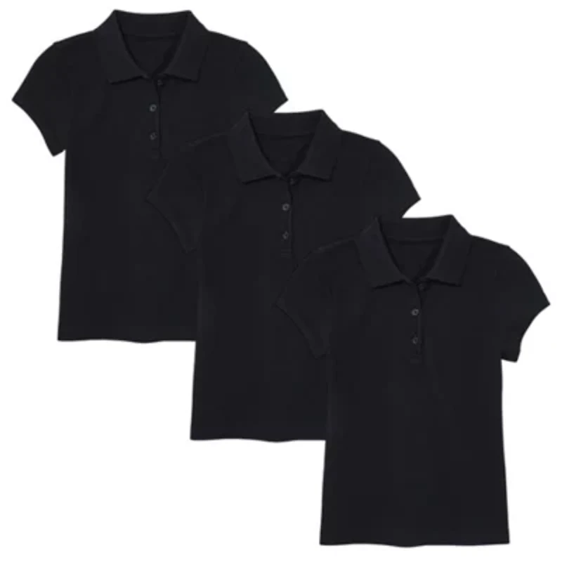 Girl's 3-Button Short Sleeve Stretch Pique Polo Shirts School Uniform -3 Pack