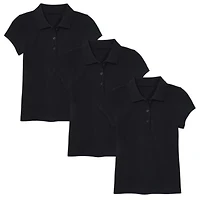 Girl's 3-Button Short Sleeve Stretch Pique Polo Shirts School Uniform -3 Pack