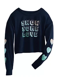 Girls 7-16 Long Sleeve Cropped Graphic T-Shirt with Art