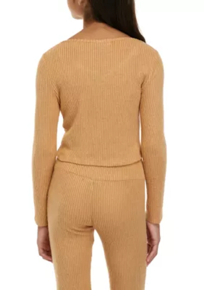 Girls 7-16 Long Sleeve Ribbed Corset Hacci Top